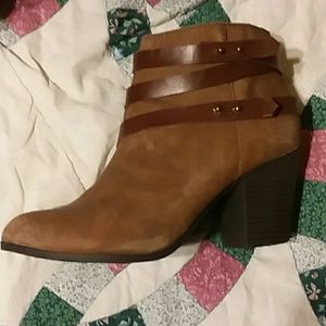 Brown block heel booties